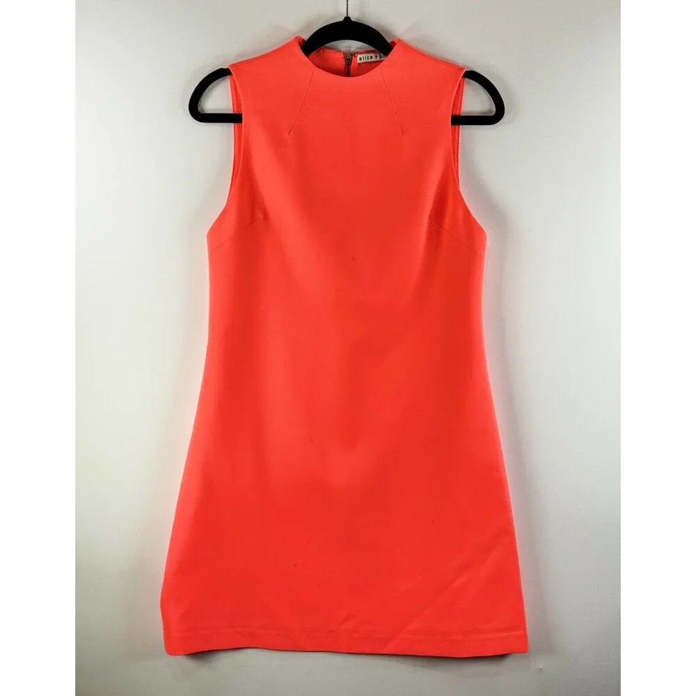 Alice Olivia Womens Dress Neon Coley Shift Crewneck Mini A Line Zip Back Size 2 - Picture 2 of 11